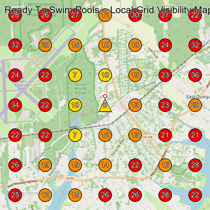 Ready To Swim Pools GeoGrid visibility map for Swimming Pool Contractor in Hampton Bays